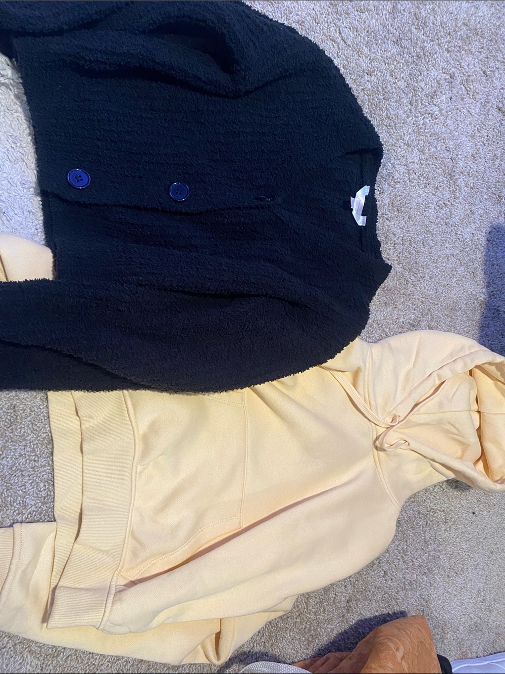 Black Button Bouclé Jacket & Pale Yellow Hoodie - Two Piece Lot